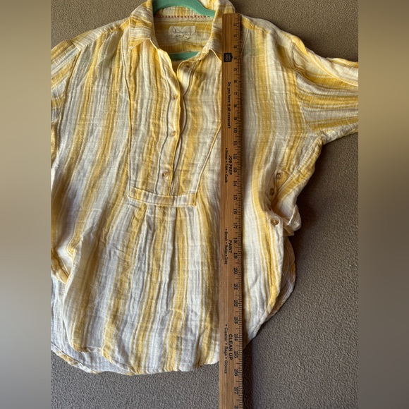 ANTHROPOLOGIE By Anthropologie Side-Button Yellow White Tunic Top Women Size M - Picture 6 of 8